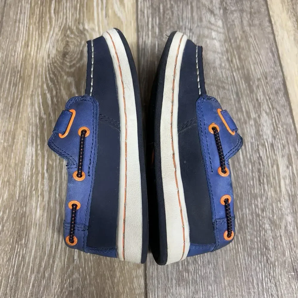 Sperry Cupsole Navy Blue Orange Deck Boat Shoes Kids Youth US Size 9.5M YB48896